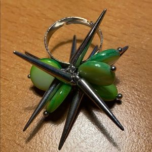 New Green and Silver Spike Adjustable Size ring